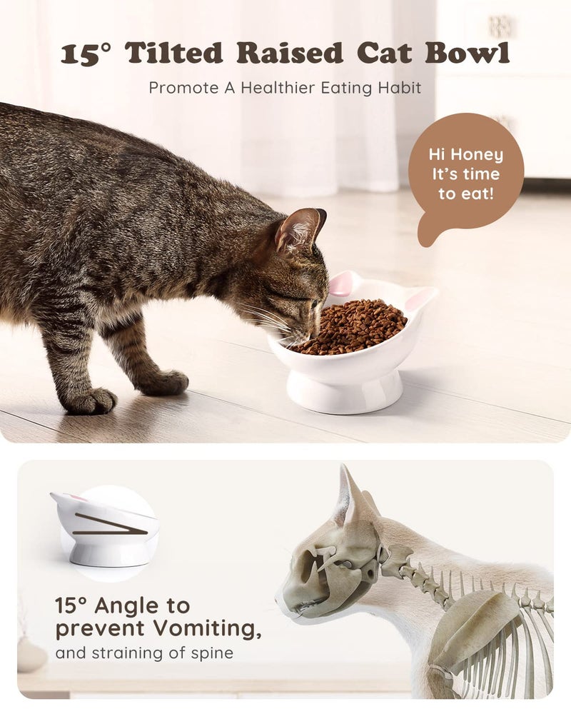 AISBUGUR Raised Cat Food Bowl Ceramic 15Â° Tilted Cat Food Bowls Protect Cat's Spine Anti Vomiting Backflow Prevention Bowls for Adult Kitty, Kitten, and Small Dogs, Pink - Image 3