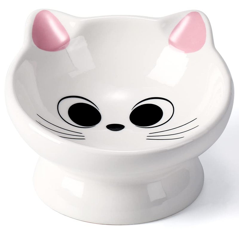 AISBUGUR Raised Cat Food Bowl Ceramic 15Â° Tilted Cat Food Bowls Protect Cat's Spine Anti Vomiting Backflow Prevention Bowls for Adult Kitty, Kitten, and Small Dogs, Pink - Image 1