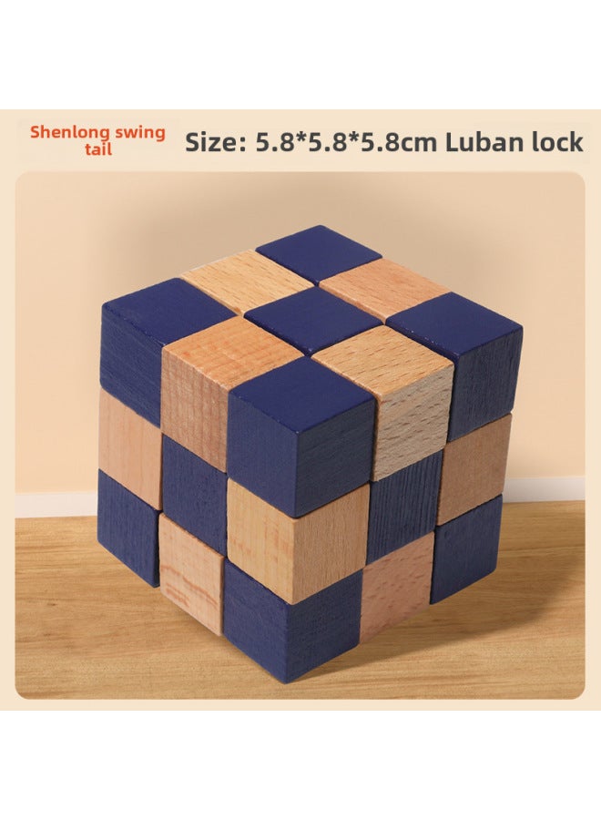 Kong Ming Lock Luban Lock Suit Intelligence Unlock Wooden Elementary School Students Hands-on Brain-moving Educational Toys Nine-piece Gift Box - Image 1