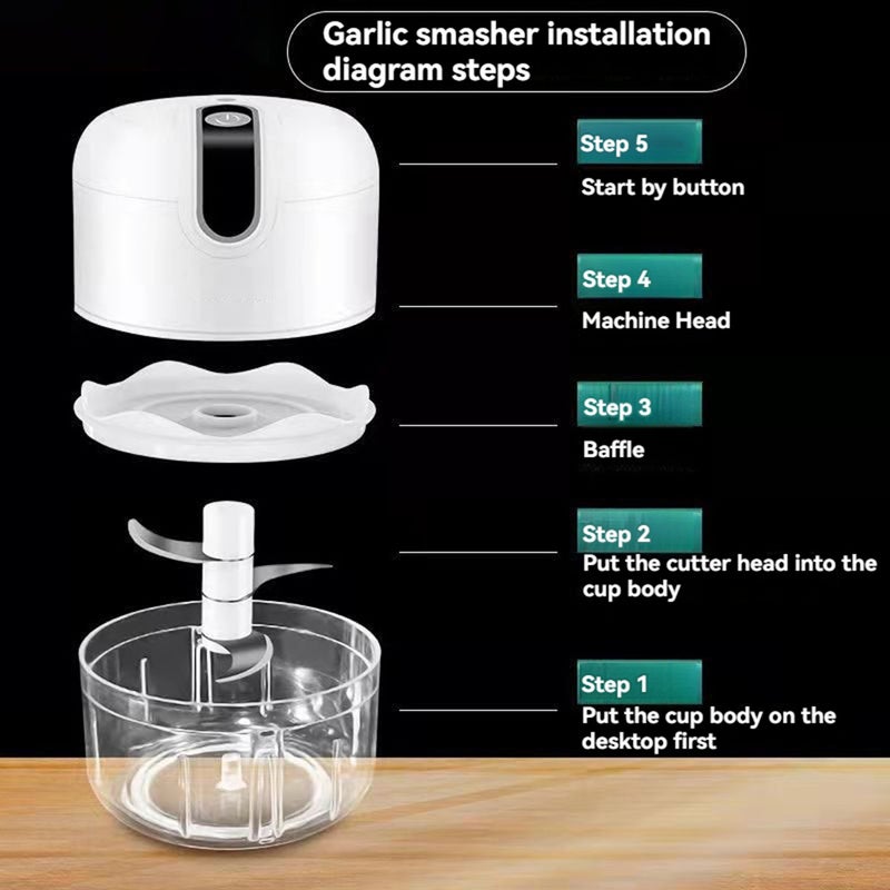 Electric garlic pounder, garlic crusher, garlic mincer, garlic paste maker, household small baby food processor - Image 3