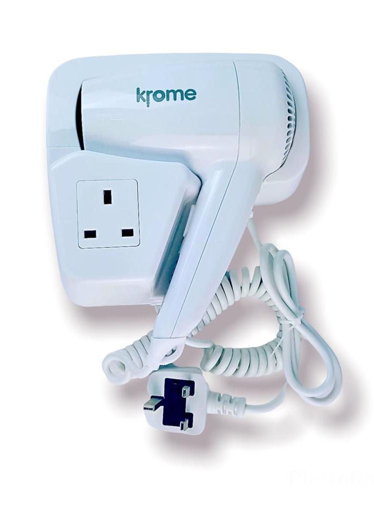 Krome Wall Mounted Hair Dryer Installable Hair Dryer Professional Hair Dryer Suitable for Hotel Bathroom Home and Travel - Image 1
