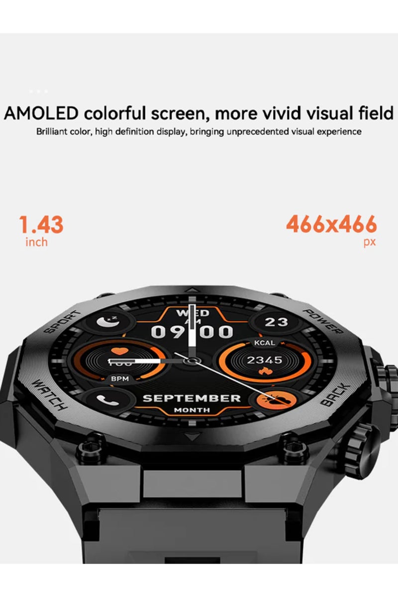 SMA 2024 High Quality AM 18 1.43''inch Sport Wireless Touch Smart Watch Mobile Phone for Men Waterproof - Image 3