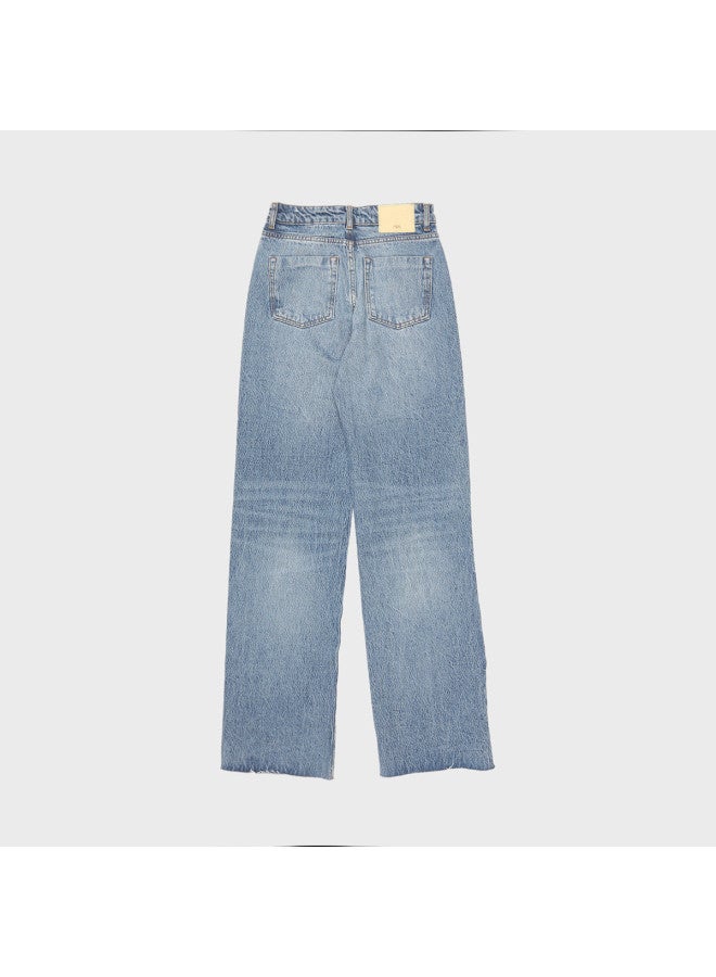 Zara women's Washed Distressed Classic & Versatile Raw-hem Cropped Denim Pants - Image 3