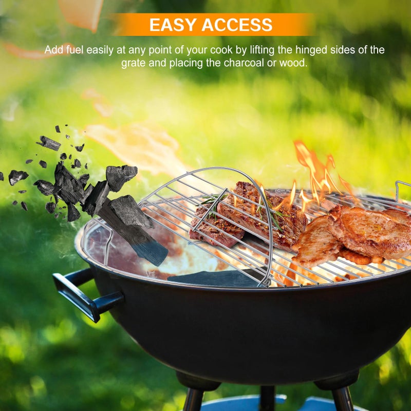 Coolbird Hinged Cooking Grate for 22 Inch Charcoal Grill, Iron Replacement Grill Grate with - Image 2