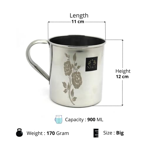 NYRA® Stainless Steel Laser Printed Mug with Glossy Finish – 900 ML - Image 2