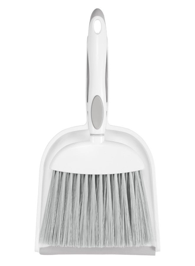 NACENA Small Dust Pan and Brush Set, Mini Broom and Dustpan Set Small Hand Broom and Brush Combo Dust Pan with Teeth for Home Cleaning Drawers Desktop Sofas Pet Care and Outdoor, White & Gray - Image 1