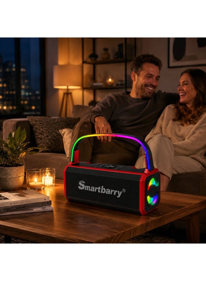 Smartbarry M28 Portable Wireless Bluetooth Speaker with RGB Light, Type-C Fast Charging, AUX Input, TF Card Support, Built-in Carry Handle, Powerful Bass Sound, Compact Travel Speaker – Red - Image 4