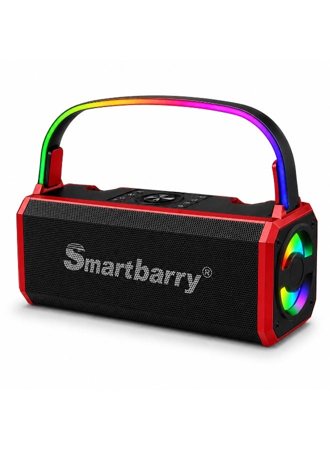 Smartbarry M28 Portable Wireless Bluetooth Speaker with RGB Light, Type-C Fast Charging, AUX Input, TF Card Support, Built-in Carry Handle, Powerful Bass Sound, Compact Travel Speaker – Red - Image 5