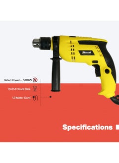 Roxon Heavy Duty Impact Drill Machine 500W, Chuck 13mm Premium Quality Drilling Machine 220-240V/50-60Hz/2800rpm  - Image 4