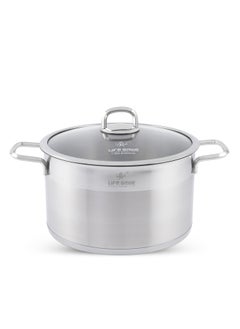 Life Smile 24cm (5.7 Liter) LIFE SMILE Cooking Pot with Lid 18/10 Pure Stainless Steel - Thick Induction Base Double Handle Stock Pot - Non-Toxic, 100% PFOA, PTFE & PFOS Free - Oven Safe Casserole  - Image 1