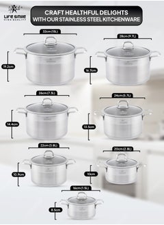 Life Smile 24cm (5.7 Liter) LIFE SMILE Cooking Pot with Lid 18/10 Pure Stainless Steel - Thick Induction Base Double Handle Stock Pot - Non-Toxic, 100% PFOA, PTFE & PFOS Free - Oven Safe Casserole  - Image 2