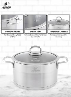 Life Smile 24cm (5.7 Liter) LIFE SMILE Cooking Pot with Lid 18/10 Pure Stainless Steel - Thick Induction Base Double Handle Stock Pot - Non-Toxic, 100% PFOA, PTFE & PFOS Free - Oven Safe Casserole  - Image 5
