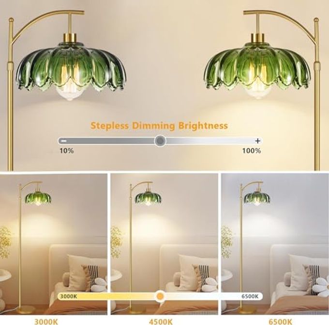ILLMTW Gold Floor Lamp for Living Room,Bedroom,Mid Century Modern Standing Lamp with Remote,Dimmable Brass Tall Lamp Vintage Retro Green Glass Arc Floor Flower Floor Light Boho Bohemian - Image 5