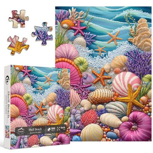 PICKFORU Beach Puzzles for Adults 1000 Pieces Colorful Seashells Puzzle Sea Coral StarfishImpossible Ocean Jigsaw Puzzles as Home Art - Image 1