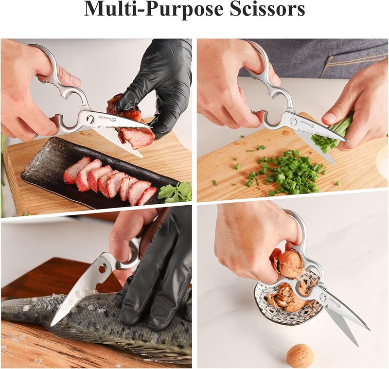 Sunnecko Heavy Duty Kitchen Scissors - Stainless Steel Kitchen Shears, Ultra Sharp Micro Serrated Poultry Shears, Cooking Scissors for Meat, Dishwasher Safe - Image 4