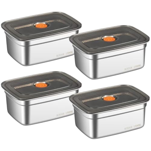WE-CEF Food Storage Containers Leak Proof & Airtight Lids For Kitchen Sus 316 Stainless Steel Bowl Fridge Storage Containers 1500 Ml For Food Leftover Storage Microwave Safe (4 Pcs),Silver & Grey - Image 1