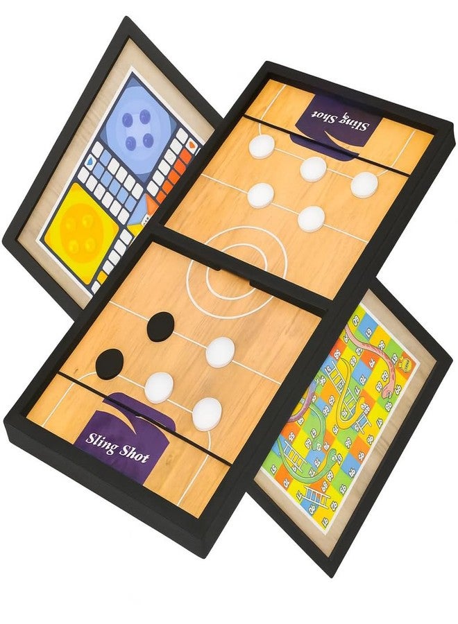MiniExplorer 3 in 1 Fastest Finger First Sling Puck Wooden Board Game for Kids & Adults | String Hockey Game | Family Indoor Fun Game | Party & Gift Toy for Boys & Girls