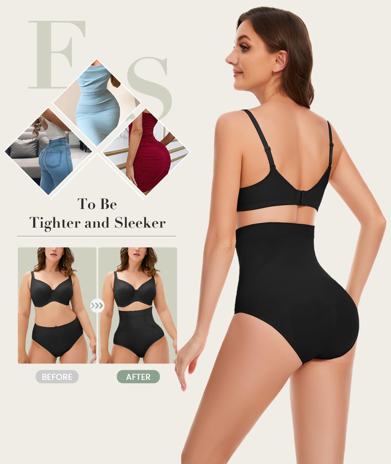 Everyday Shapewear Tummy Control Underwear - High Waisted Body Shaper Panties Seamless Shapewear Compression Briefs for Women Black - Image 3