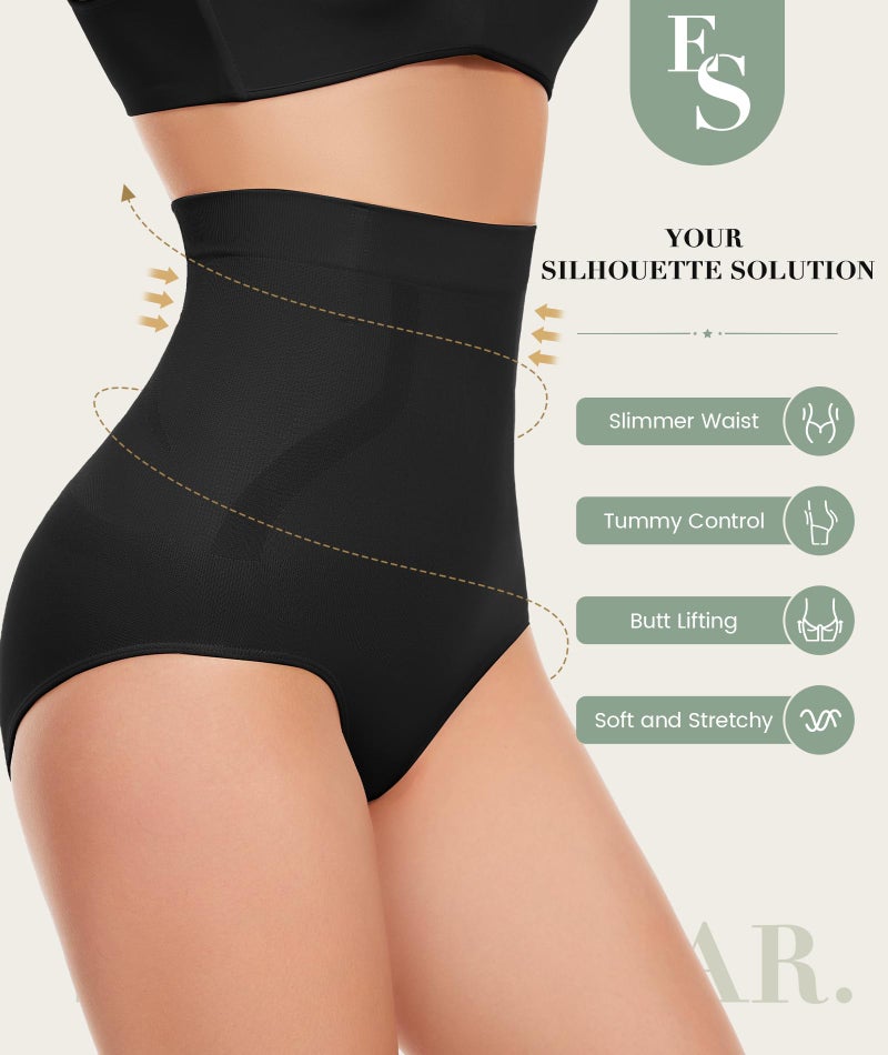 Everyday Shapewear Tummy Control Underwear - High Waisted Body Shaper Panties Seamless Shapewear Compression Briefs for Women Black - Image 4