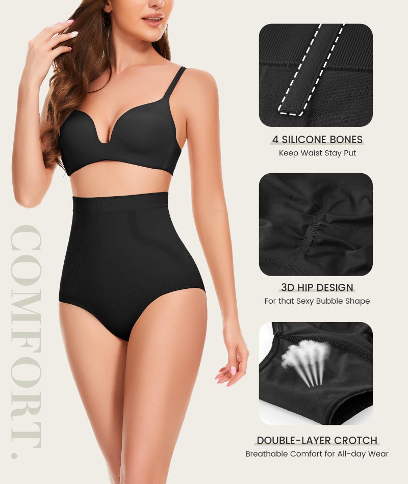 Everyday Shapewear Tummy Control Underwear - High Waisted Body Shaper Panties Seamless Shapewear Compression Briefs for Women Black - Image 5