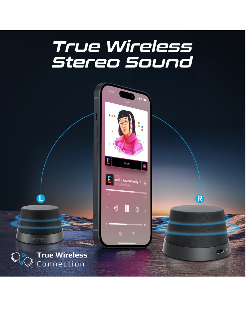 PROMATE Bluetooth Magnetic Base Speaker, Premium 3W True Wireless Portable Speaker with HD Sound, 40mm Dynamic Drivers, Long-Lasting 12H Playtime, and Bluetooth V5.3, Punch Black - Image 3