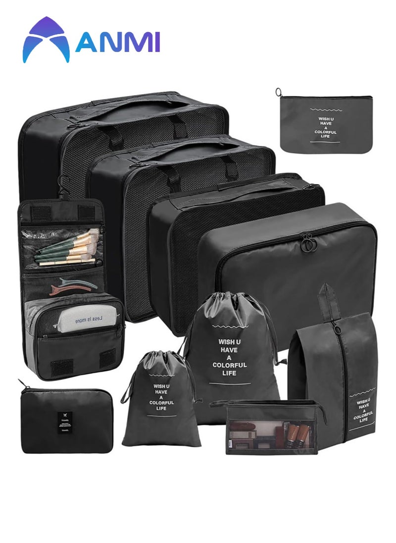 Anmi 11 PCS Travel Packing Cubes for Suitcases, Luggage Organizer Bags for Carry On, Travel Bags Organizer for Luggage, Must Have Travel Essentials for Women and Men (Black)  - Image 1