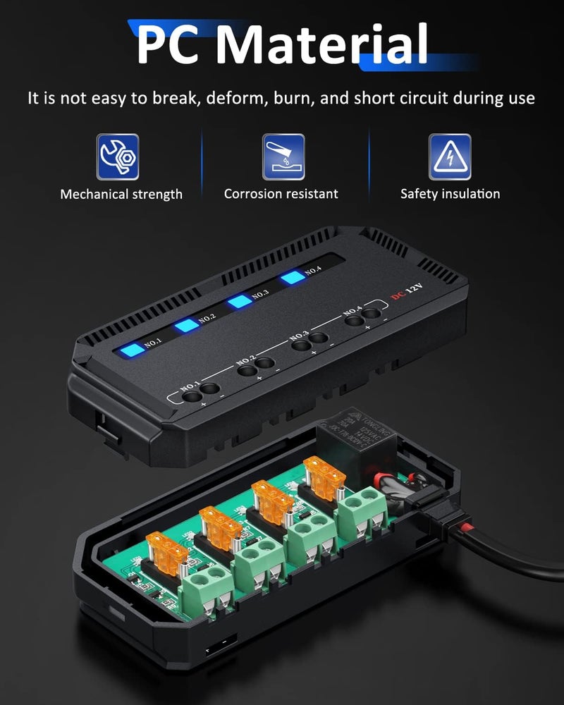 EXTRACTME 12V Fuse Block, Universal 20A Motorcycle Fuse Relay Box Kit with LED Warning Indicator, Motorcycle Accessory Power Supply Unit 4 Circuits, Fuse Box Battery for 12 Volt Automotive Vehicles - Image 4
