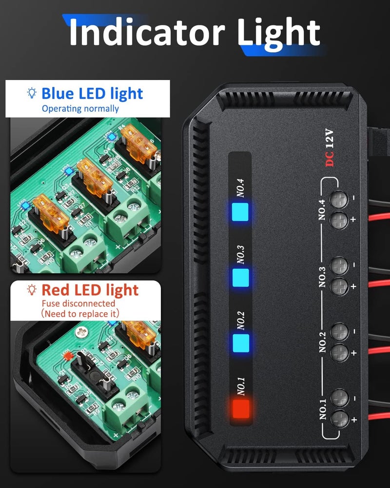 EXTRACTME 12V Fuse Block, Universal 20A Motorcycle Fuse Relay Box Kit with LED Warning Indicator, Motorcycle Accessory Power Supply Unit 4 Circuits, Fuse Box Battery for 12 Volt Automotive Vehicles - Image 3