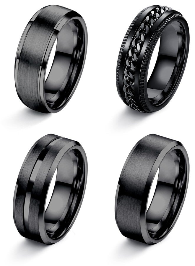 YADOCA Stainless Steel Rings for Mens Wedding Band Silver Black Fidget Ring Anxiety Relief Simple Engagement Promise Wedding Rings for Men and Women, Stainless Steel, Cubic Zirconia - Image 1