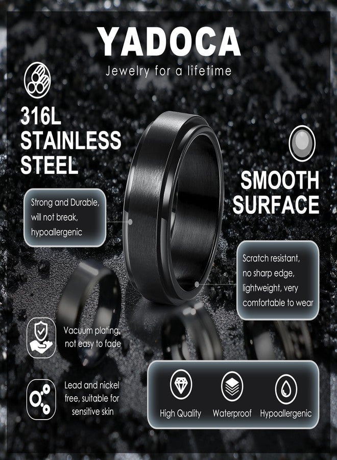 YADOCA Stainless Steel Rings for Mens Wedding Band Silver Black Fidget Ring Anxiety Relief Simple Engagement Promise Wedding Rings for Men and Women, Stainless Steel, Cubic Zirconia - Image 2