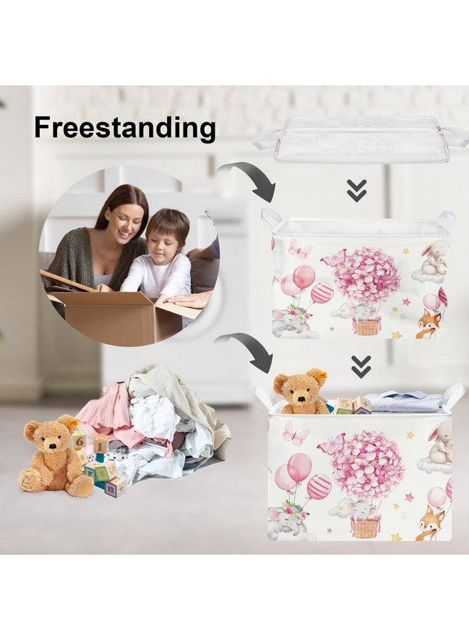 Clastyle Pink Butterfly Flower Baby Girl Basket Hot Air Balloon Animal Shower Towel Storage Bin Sleeping Elephant Rabbit Fox Shelf Basket Rectangle Clothes Toy Book Box Organizer - Image 3
