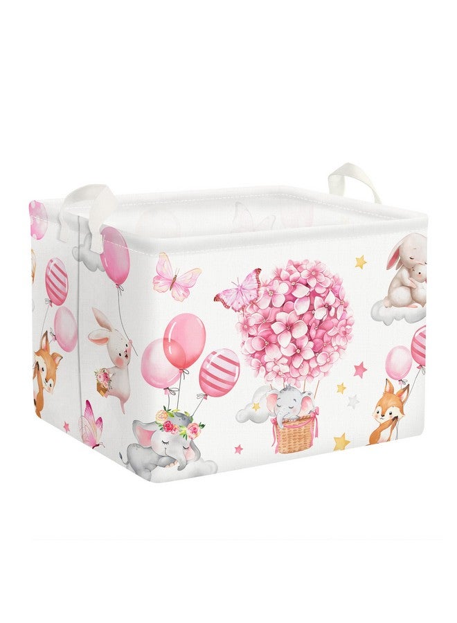 Clastyle Pink Butterfly Flower Baby Girl Basket Hot Air Balloon Animal Shower Towel Storage Bin Sleeping Elephant Rabbit Fox Shelf Basket Rectangle Clothes Toy Book Box Organizer - Image 1