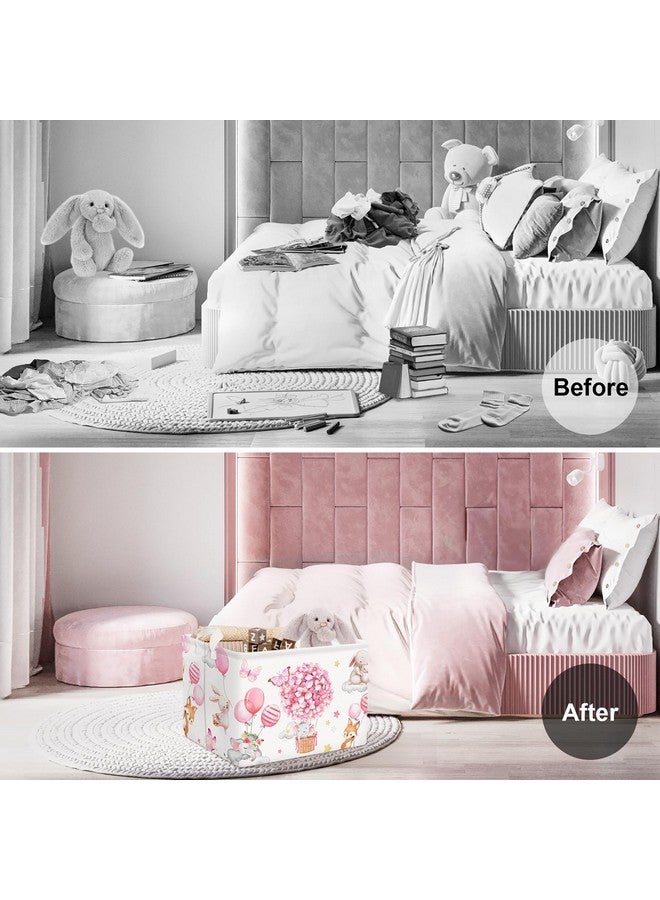 Clastyle Pink Butterfly Flower Baby Girl Basket Hot Air Balloon Animal Shower Towel Storage Bin Sleeping Elephant Rabbit Fox Shelf Basket Rectangle Clothes Toy Book Box Organizer - Image 2
