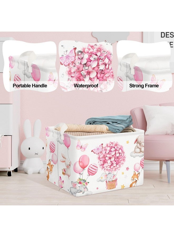 Clastyle Pink Butterfly Flower Baby Girl Basket Hot Air Balloon Animal Shower Towel Storage Bin Sleeping Elephant Rabbit Fox Shelf Basket Rectangle Clothes Toy Book Box Organizer - Image 4