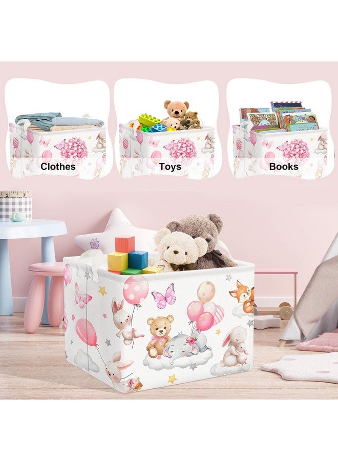Clastyle Pink Butterfly Flower Baby Girl Basket Hot Air Balloon Animal Shower Towel Storage Bin Sleeping Elephant Rabbit Fox Shelf Basket Rectangle Clothes Toy Book Box Organizer - Image 5