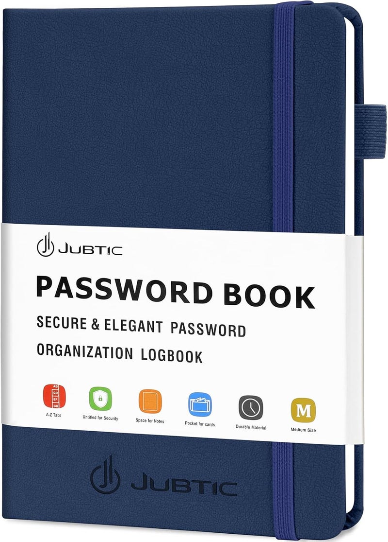 JUBTIC Password Keeper Book with Alphabetical Tabs. Medium Size Password Book for Seniors, Internet Website Address Log in Detail. Hardcover Password Notebook for Home Office, Navy Blue - Image 1