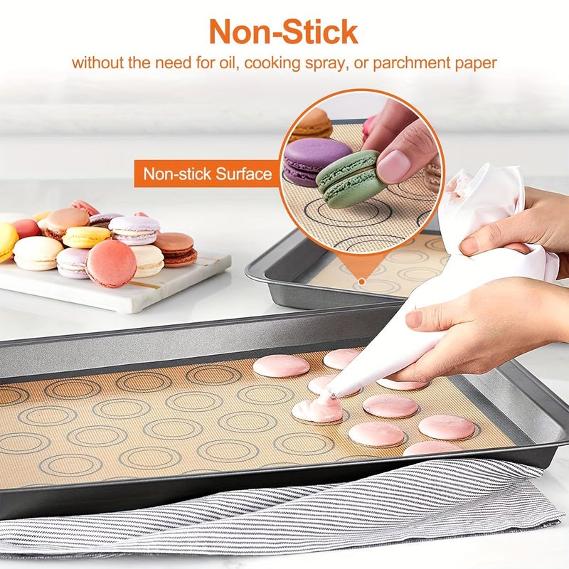 4 Nonstick Silicone Macaron Baking Mats Red Reusable Heat Resistant Oven Liners Multipurpose Cookie Baking Tray Dishwasher Safe 16.6x11.6 Inches - Image 5