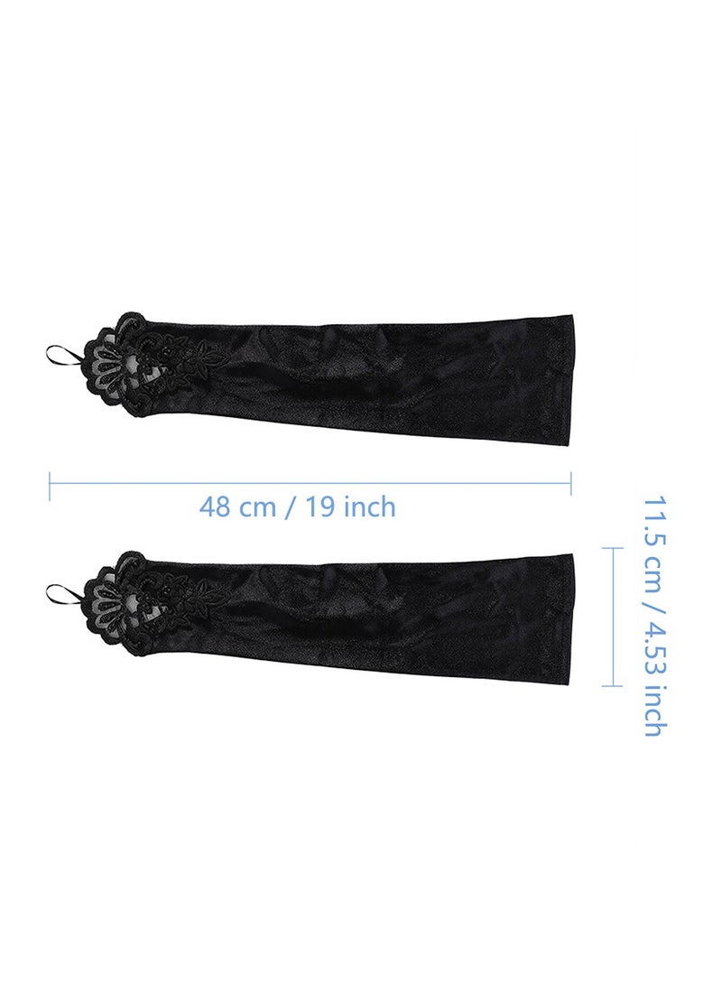 1920s Women Stretchy Fingerless Long Gloves Pierced Elbow Length Satin Hook Finger Gloves for Evening Party(Black)  - Image 5