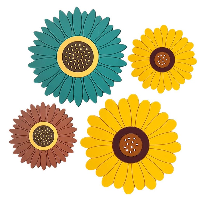 P-Plus International Silicone Trivet Mat Silicone Coasters, Coasters for Drinks Non-Slip Cup Coasters Soft Coaster for Tabletope Protection Sunflower Trivest Pads(Medium+Small, Random Color, Set of 4) - Image 1