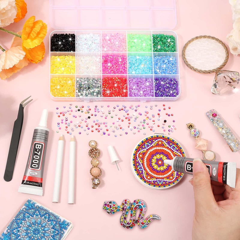 shynek B-7000 Glue with 15000Pcs Craft Rhinestones, Resin Jelly Rhinestones Flat Back Gems Crystals for Crafts Bling with Fabric Glue for Crafting Tumblers, Wedding Shoes Graduation Cap Decor - Image 2