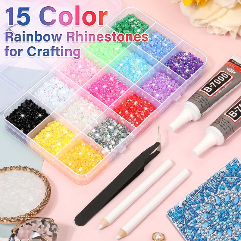 shynek B-7000 Glue with 15000Pcs Craft Rhinestones, Resin Jelly Rhinestones Flat Back Gems Crystals for Crafts Bling with Fabric Glue for Crafting Tumblers, Wedding Shoes Graduation Cap Decor - Image 4