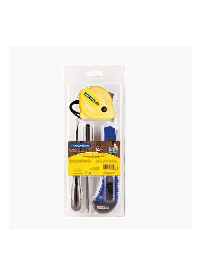 TRAMONTINA Since 1911,Made in Brazil- 4 Pieces Tools Set | 2x Screwdriver + Retractable Knife + Measuring Tape 