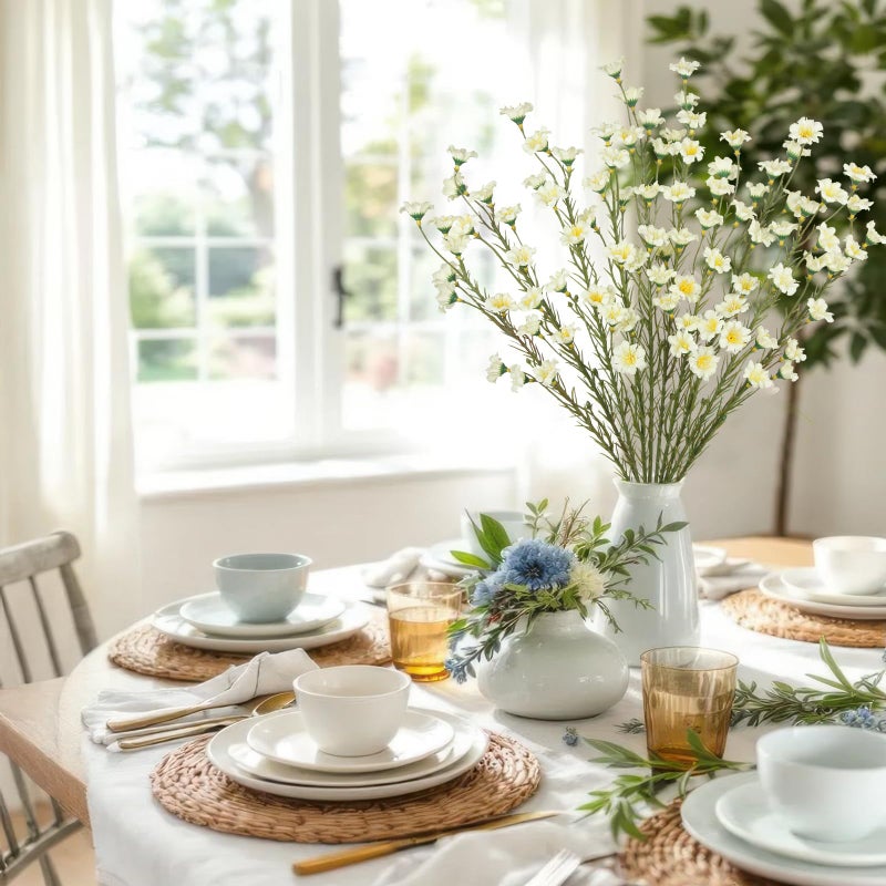CITYES 10 Pcs Artificial Wildflowers with Stems Bulk Silk Spring Flowers 21" Fake Forsythia Branches Creamy White Faux Wildflowers Floral Arrangement for Home Decor Indoor Outdoor Wedding Centerpieces - Image 3