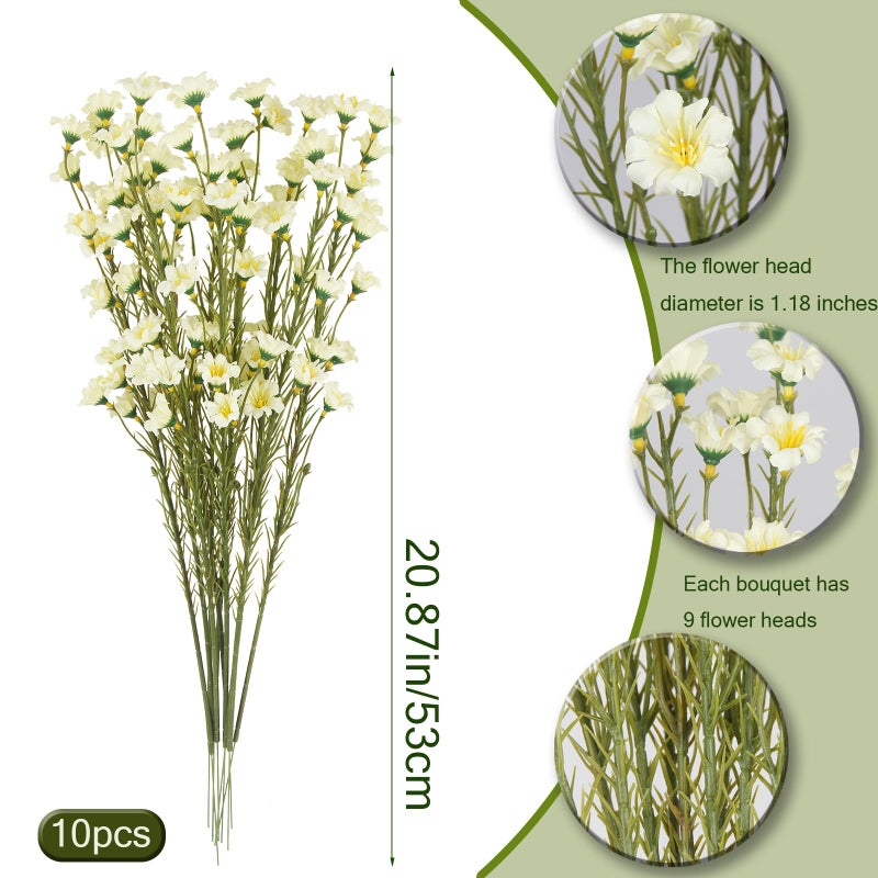 CITYES 10 Pcs Artificial Wildflowers with Stems Bulk Silk Spring Flowers 21" Fake Forsythia Branches Creamy White Faux Wildflowers Floral Arrangement for Home Decor Indoor Outdoor Wedding Centerpieces - Image 2