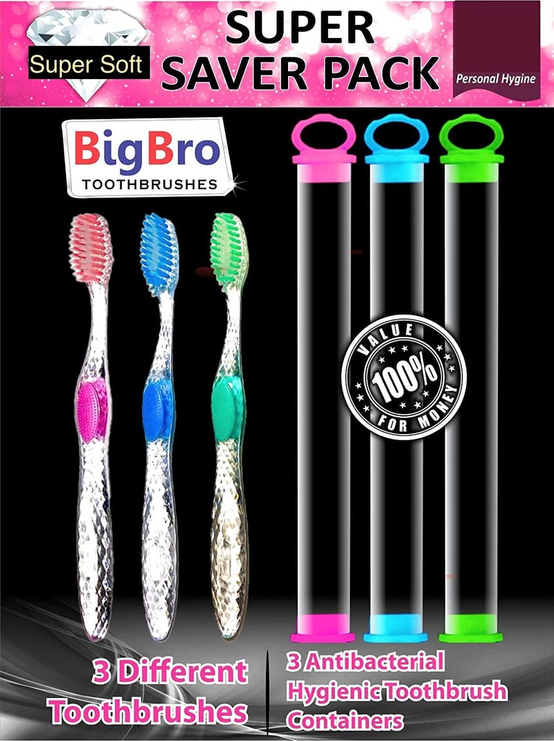 BigBro Toothbrush Soft Bristle Transparent with Cover (Super Saver Pack of 3) - Image 2