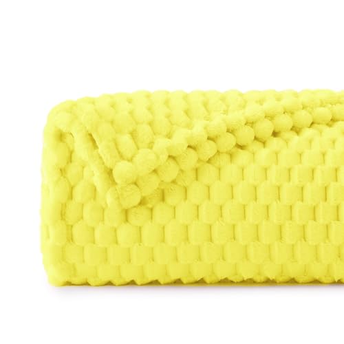 BEDELITE Fleece Throw Blanket for Couch Bed 3D Jacquard Decorative Amber Yellow Blanket Super Soft and Cozy Warm Fuzzy Blanket All Seasons Suitable 50x60Inches - Image 3