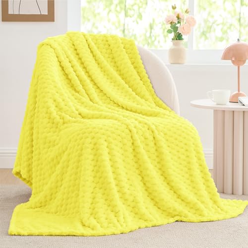 BEDELITE Fleece Throw Blanket for Couch Bed 3D Jacquard Decorative Amber Yellow Blanket Super Soft and Cozy Warm Fuzzy Blanket All Seasons Suitable 50x60Inches - Image 1