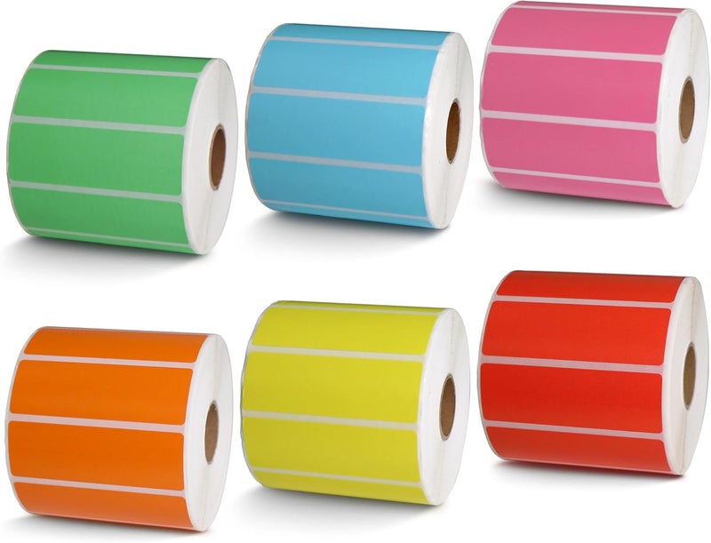 بيتكي - ملصقات باركود UPC وعناوين بحجم 3 × 1 بوصة بديلة لطابعة Zebra وطابعة الملصقات، لاصق فائق ومثقب [مختلط: أزرق فاتح + أحمر + أخضر + وردي + برتقالي + أصفر، 6 لفات، 8250 ملصق] - Image 1