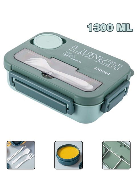 Kids Bento Lunch Box Lunch Containers For School With 4 Compartments Utensils And Sauce Container 1300 Ml
