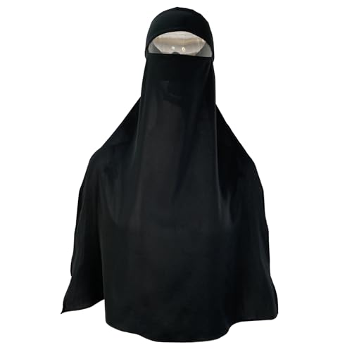 Clobeau Muslim Women Full Face Niqab Veil Saudi Style Single Layer Niqab Face Veil for Hijab, 27" Long, Tie Back, One Piece (Black) - Image 1